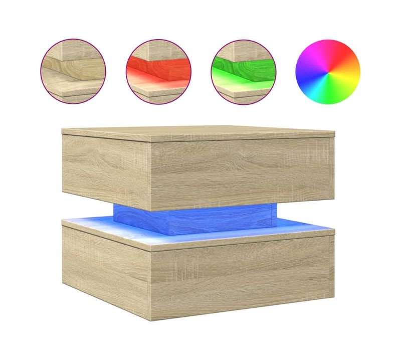 Table Basse De Salon Design Moderne Avec Lumières LED 50 X 50 X 40 Cm Bois D'ingénierie Couleur Ch