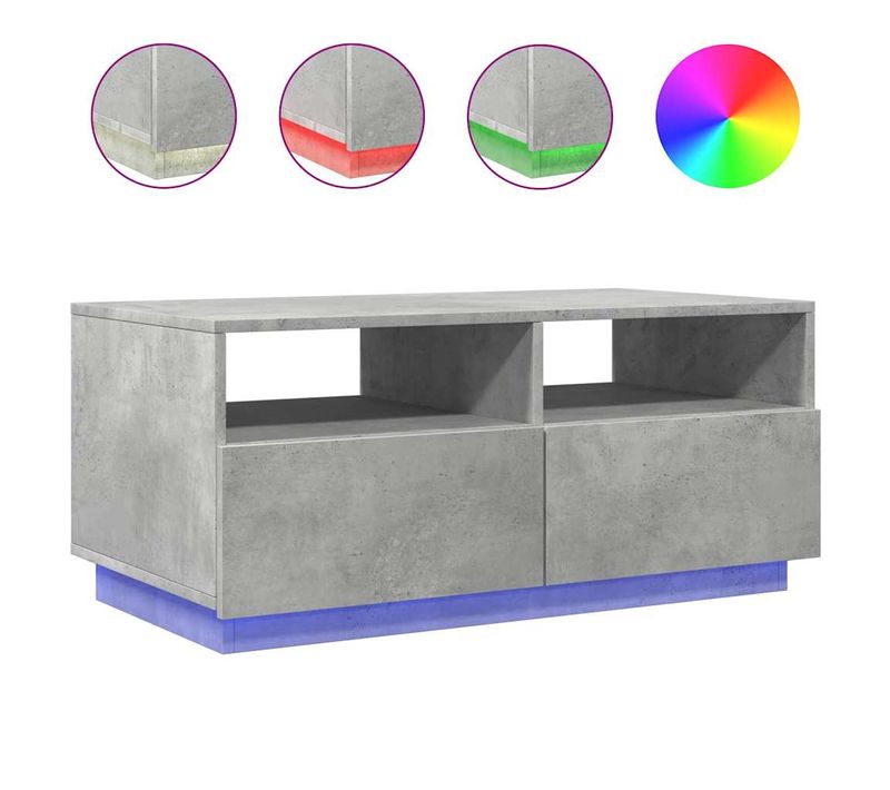 Table Basse De Salon Avec Tiroir Design Moderne Avec Lumières LED 90 X 49 X 40 Cm Bois D'ingénieri