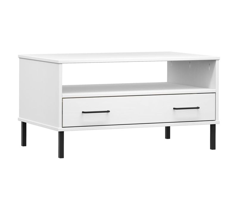 Table Basse De Salon Avec Tiroir Design Moderne Avec Pieds En Métal 85 X 50 X 45 Cm Bois Blanc Dec