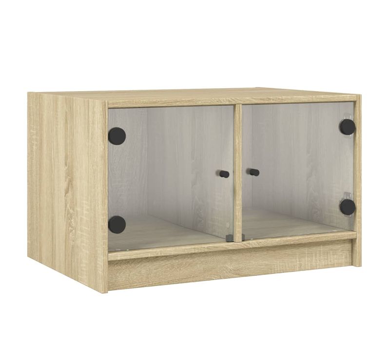 Table Basse De Salon Design Moderne Avec Portes En Verre 68 X 50 X 42 Cm Bois D'ingénierie Et Verr