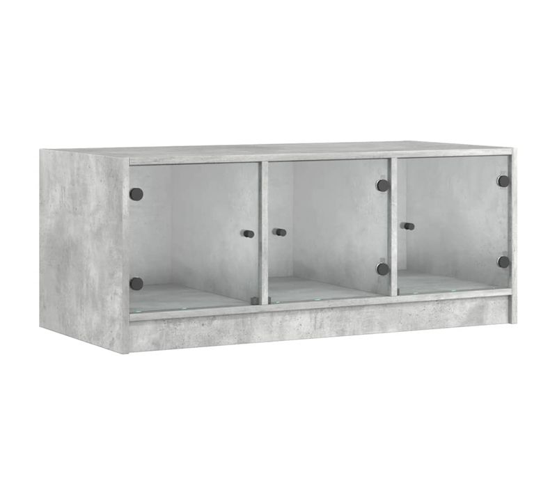 Table Basse De Salon Design Moderne Avec Portes En Verre 102 X 50 X 42 Cm Bois D'ingénierie Gris E