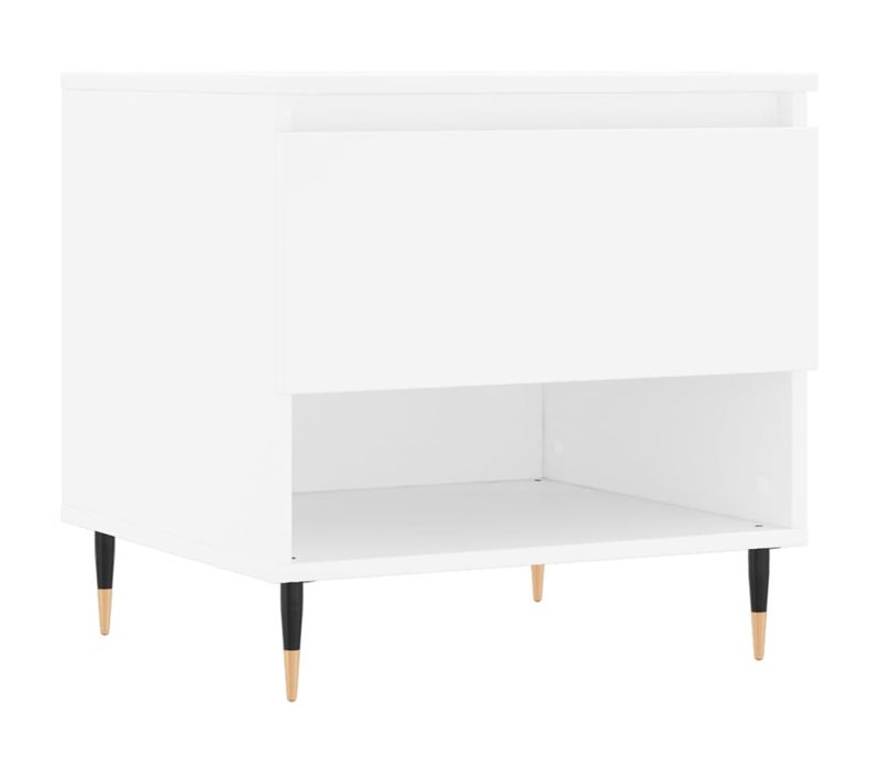 Table Basse De Salon Avec Tiroir Design Moderne 50 X 46 X 50 Cm Bois D’ingénierie Blanc Et Métal D