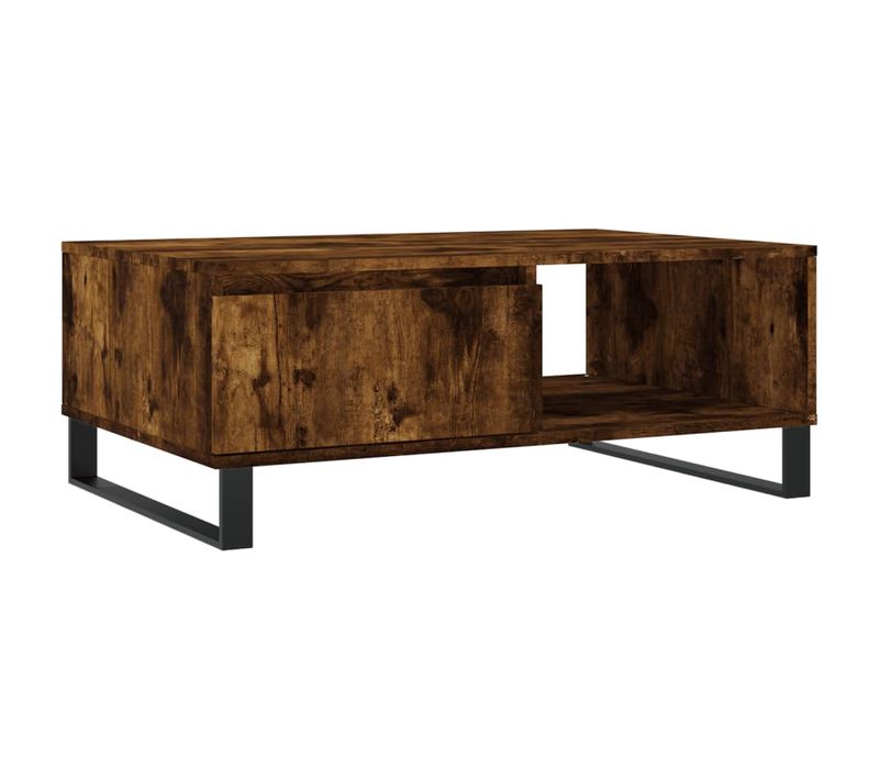 Table Basse Design Rustique Avec 2 Compartiments 90 X 60 X 35 Cm Bois D'ingénierie Marron Et Fer D