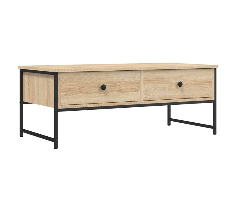 Table Basse Avec Deux Tiroirs Design Industriel 101 X 49 X 39,5 Cm Bois D'ingénierie Couleur Chêne