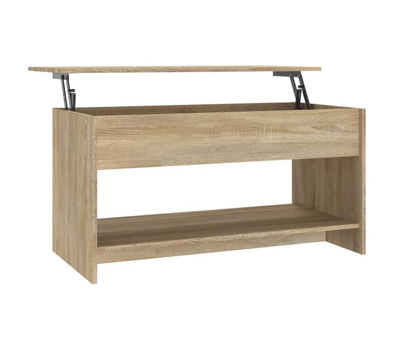 Table Basse Avec Plateau Relevable Design Moderne 102 X 50 X 52,5 Cm Bois D'ingénierie Couleur Chê