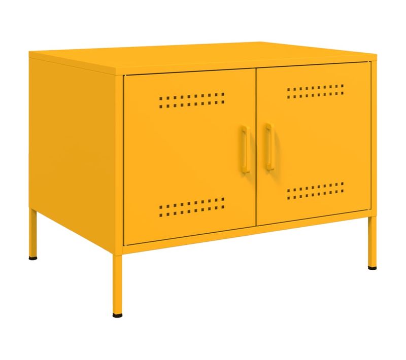 Table Basse Design Industriel Contemporain 68 X 50 X 50,5 Cm Acier Jaune Moutarde Dec039428