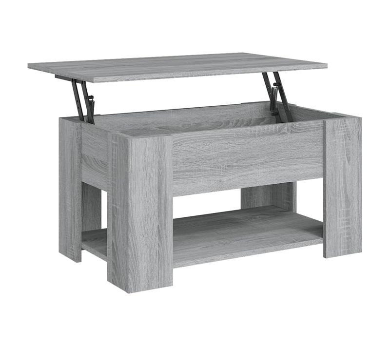 Table Basse Avec Plateau Relevable 79 X 49 X 41 Cm Bois D'ingénierie Gris Dec040085
