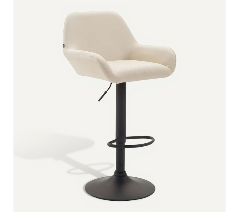 Tabouret De Bar X1 Avec Repose-pieds Et Accoudoirs En Similicuir Crème Piètement En Trompette