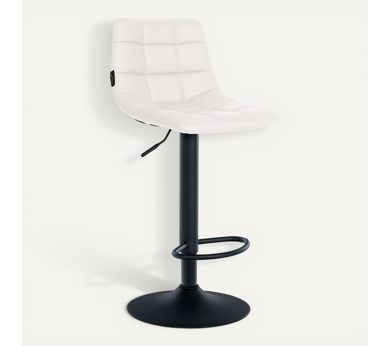 Tabouret De Bar X1 Moderne En Pvc Blanc Motif Matelassé Piètement Trompette Métal Noir 10_0005650