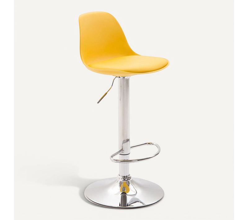 Tabouret De Bar X1 Moderne Et Confortable Assise En Plastique Et Pvc Jaune Pieds En Métal Chromé 1