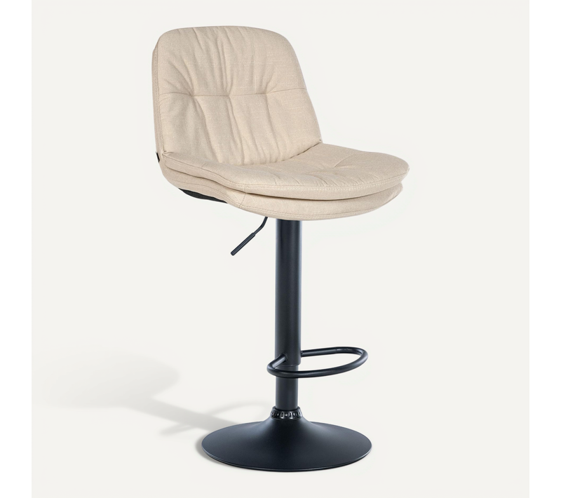 Tabouret Chaise Haute X1 Pour Cuisine Et Bar à Assise Moelleuse En Tissu Crème Cadre En Métal Noir