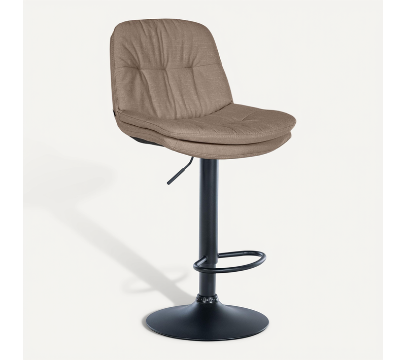 Tabouret Chaise Haute X1 Pour Cuisine Et Bar à Assise Moelleuse En Tissu Taupe Cadre En Métal Noir