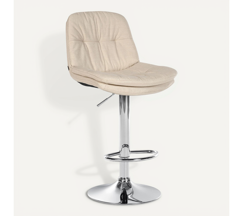 Tabouret Chaise Haute X1 Pour Cuisine Et Bar à Assise Moelleuse En Tissu Crème Cadre En Métal