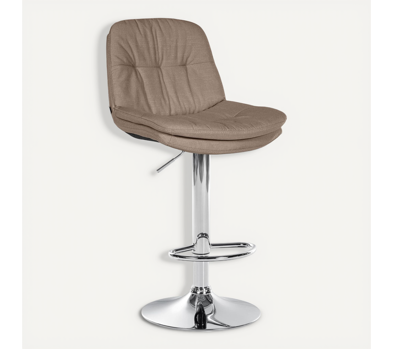 Tabouret Chaise Haute X1 Pour Cuisine Et Bar à Assise Moelleuse En Tissu Taupe Cadre En Métal