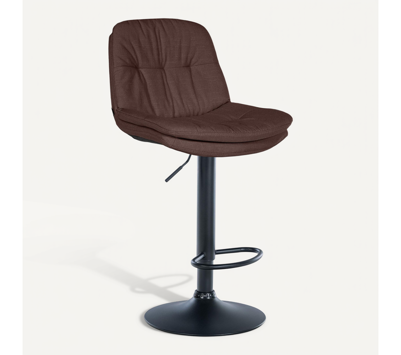 Tabouret Chaise Haute X1 Pour Cuisine Et Bar à Assise Moelleuse En Tissu Marron Cadre En Métal Noi