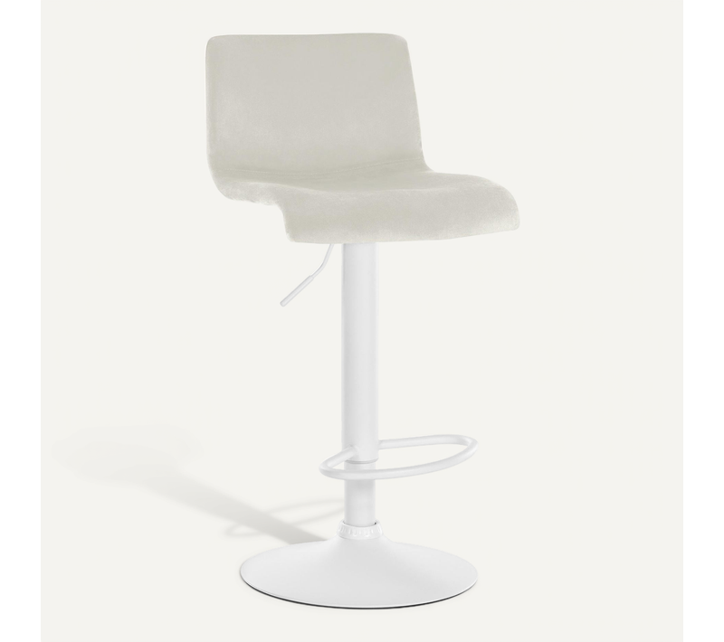 Tabouret De Bar X1 Repose-pieds Hauteur Réglable Dossier Bas En Velours Crème Cadre Métal Blanc 10