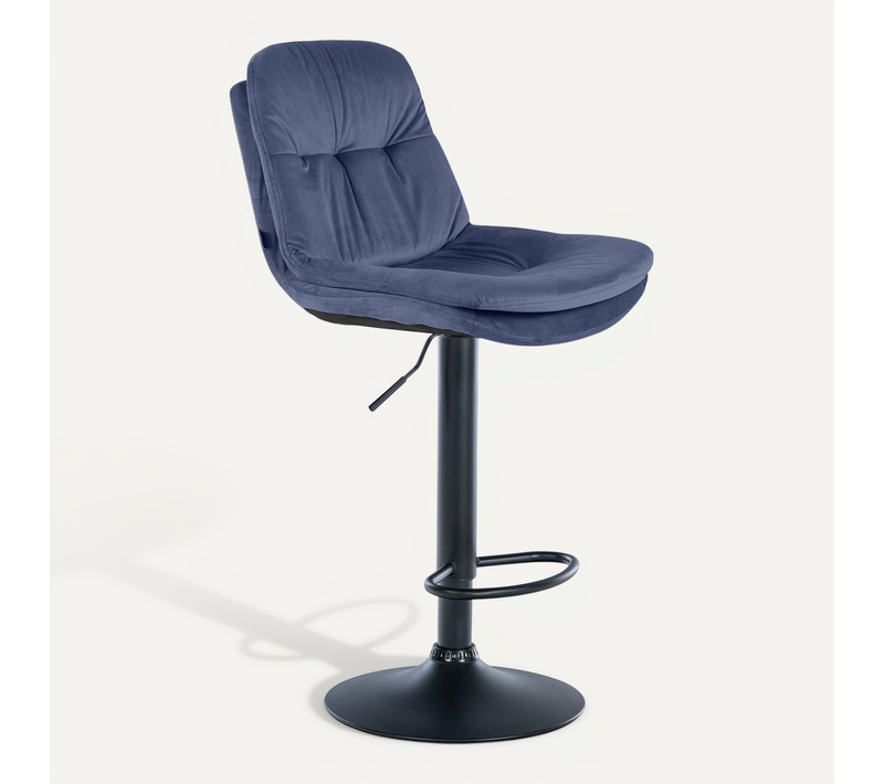 Tabouret Chaise Haute X1 Pour Cuisine Et Bar à Assise Moelleuse En Velours Bleu Cadre En Métal Noir