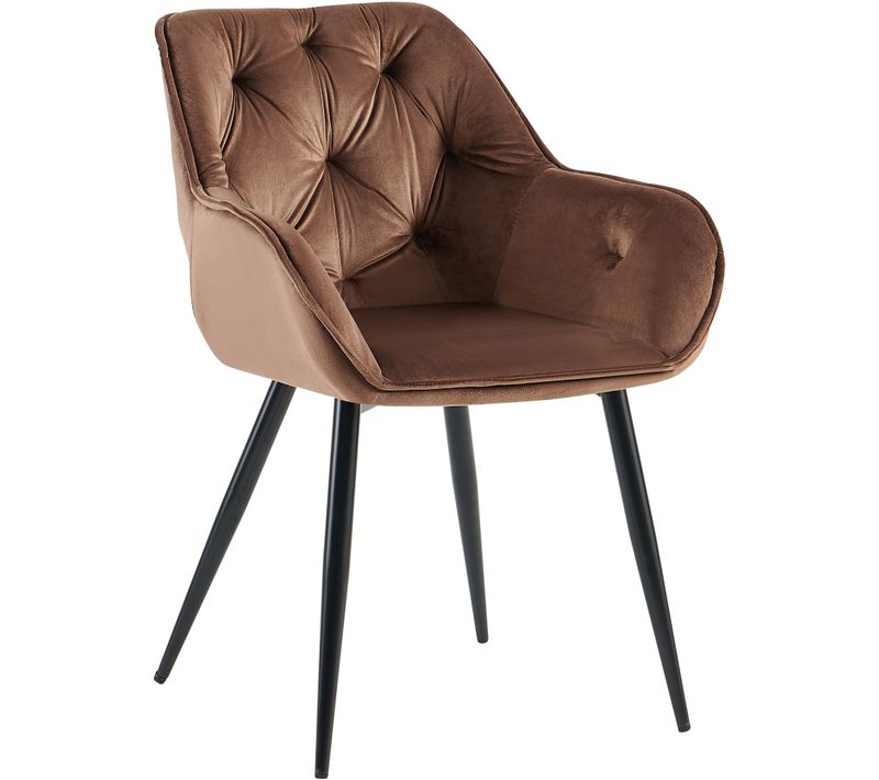 Chaise De Salle à Manger Avec Revêtement En Velours Marron Cadre Métal Noir Style Moderne Et Conte