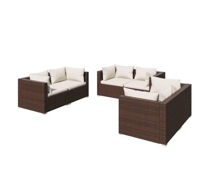 Salon De Jardin Meuble D'extérieur Ensemble De Mobilier 6 Pièces Avec Coussins Résine Tressée Marron