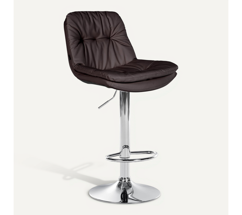 Tabouret Chaise Haute X1 Pour Cuisine Et Bar à Assise Moelleuse En Simili Marron Foncé Cadre E