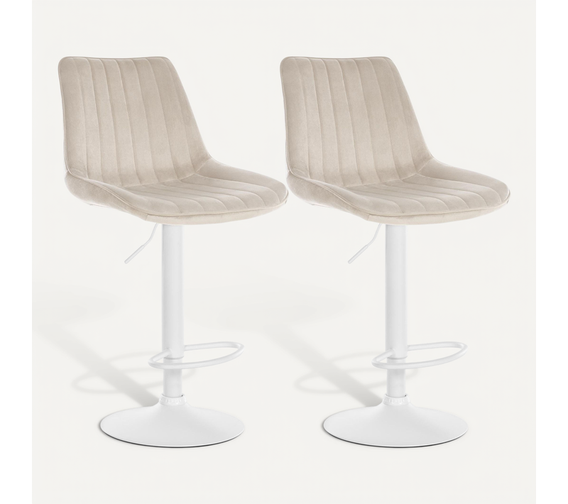 Lot De 2 Tabourets De Bar Réglable En Hauteur Pivotant à 360° Assise En Velours Crème Couture Vert