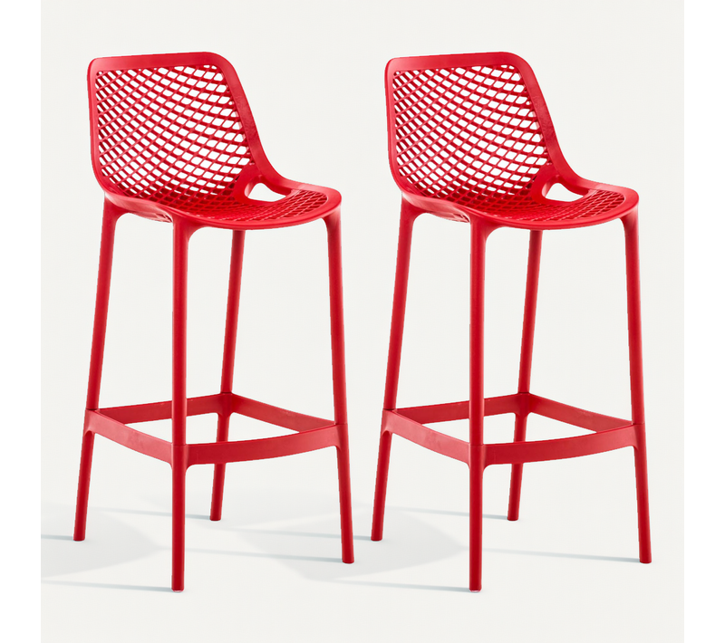 Lot De 2 Tabourets De Bar Avec Dossier En Plastique Rouge Pour Extérieur Hauteur Assise 75 Cm 10_0