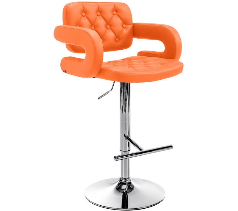 Tabouret De Bar X1 Design Moderne Assise Capitonnée Simili Orange Pied Chromé 10_0005957