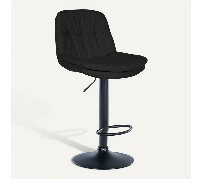 Tabouret Chaise Haute X1 Pour Cuisine Et Bar à Assise Moelleuse En Tissu Noir Cadre En Métal Noir