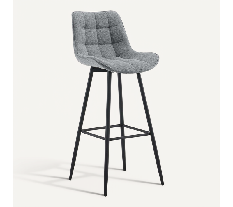 Tabouret De Bar X1 Coutures Décoratives Carrées Avec Repose-pieds En Tissu Gris Quatre Pieds