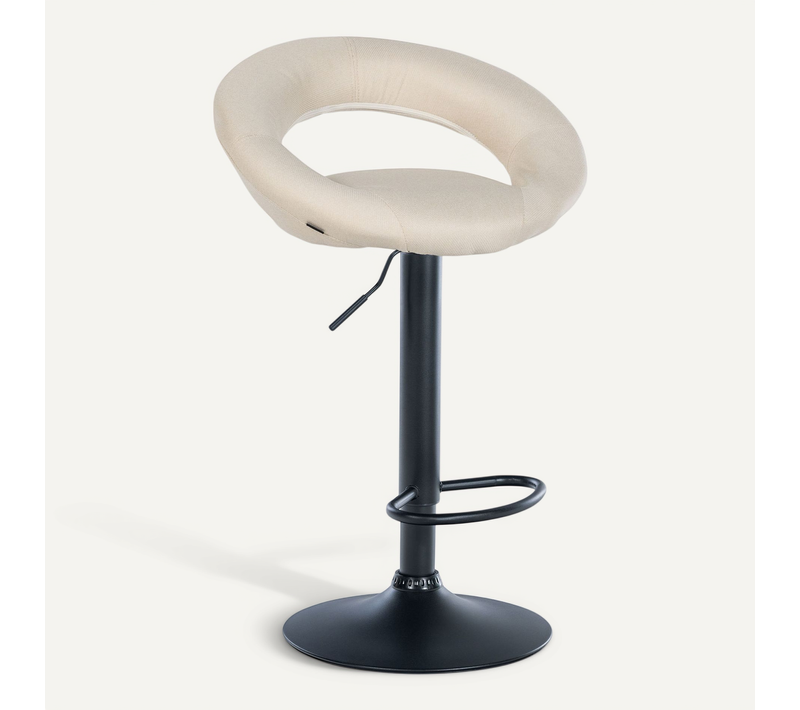 Tabouret De Bar X1 Assise Ronde Et Style Contemporain En Tissu Crème Et Métal Noir 10_0006067