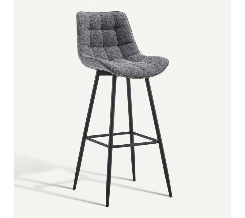 Tabouret De Bar X1 Coutures Décoratives Carrées Avec Repose-pieds En Tissu Gris Foncé Quatre Pieds