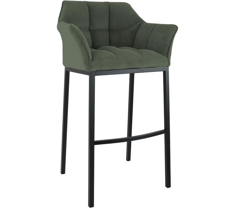 Tabouret De Bar X1 Assise Enveloppante Capitonnée En Velours Côtelé Vert Avec Structure à 4 Pieds