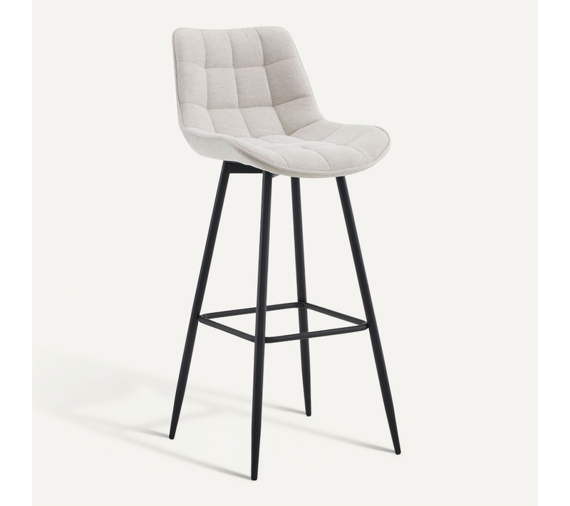 Tabouret De Bar X1 Coutures Décoratives Carrées Avec Repose-pieds En Tissu Crème Quatre Pieds