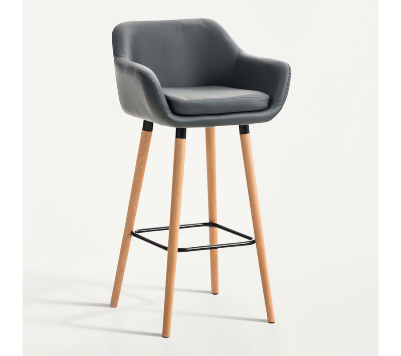 Tabouret De Bar X1 Design Scandinave En Pvc Gris Cadre En Bois Repose-pieds En Métal 10_0006136