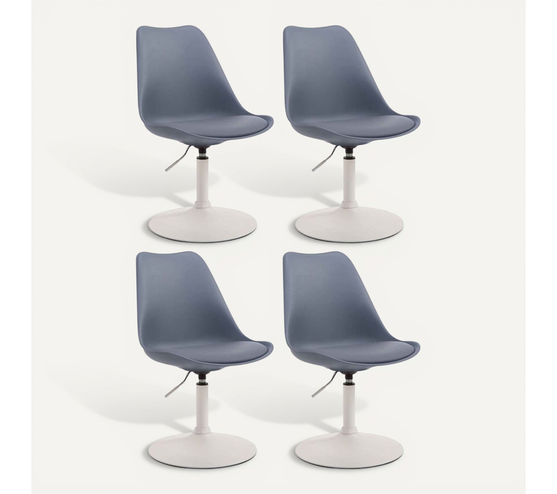 Lot De 4 Chaises De Salle à Manger Pivotant Et Hauteur Réglable Siège En Plastique Bleu Cadre En M