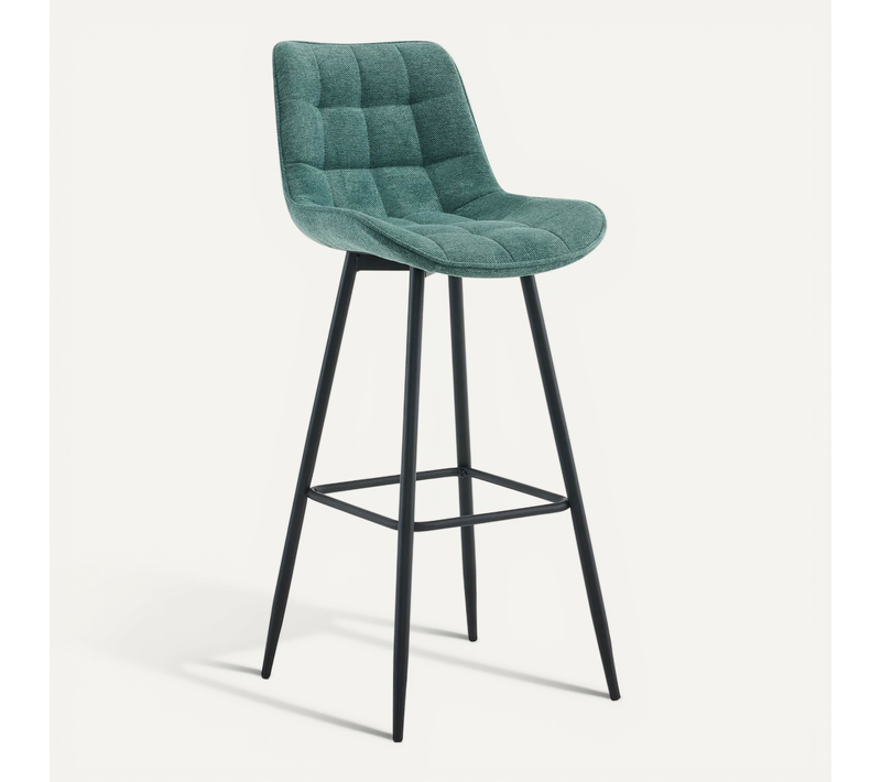 Tabouret De Bar X1 Coutures Décoratives Carrées Avec Repose-pieds En Tissu Vert Quatre Pieds