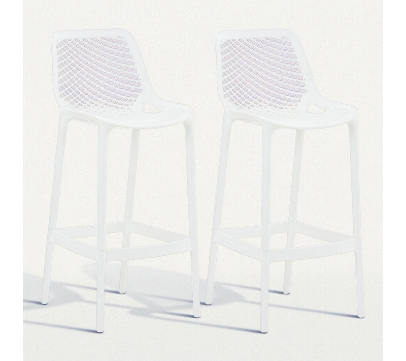Lot De 2 Tabourets De Bar Avec Dossier En Plastique Blanc Pour Extérieur Hauteur Assise 75 Cm 10_0
