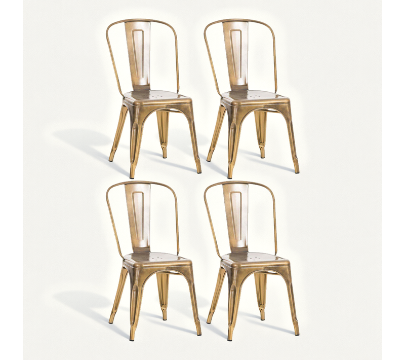 Lot De 4 Chaises De Salle à Manger Empilable Avec Dossier Style Industriel En Métal Doré 10_000623