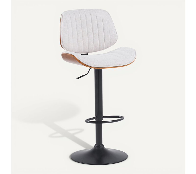 Tabouret De Bar X1 Style Rétro Moderne Assise En Tissu Blanc Bois Noyer Et Cadre Métal Noir 10_000