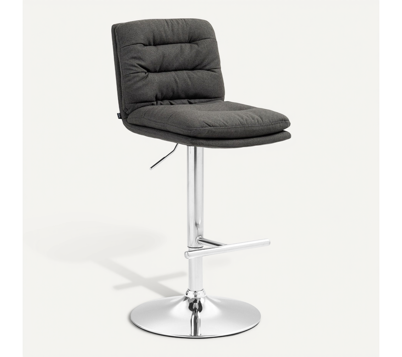 Tabouret De Bar X1 Repose-pieds Et Dossier Assise Rembourré En Tissu Gris Foncé Et Métal Chromé 1