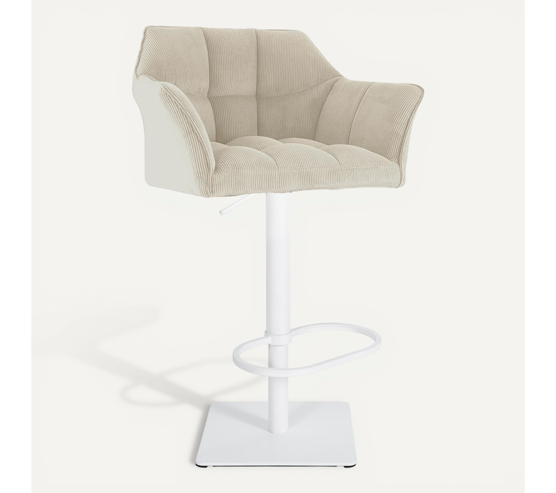 Tabouret De Bar X1 Réglable En Velours Côtelé Crème Assise Enveloppante Capitonnée Avec Base Carré