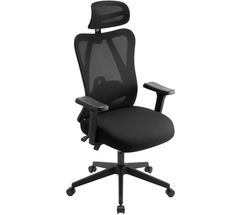 Fauteuil De Bureau Soutien Lombaire Réglable En Hauteur Appui-tête En Tissu Noir Cadre Plastique 1
