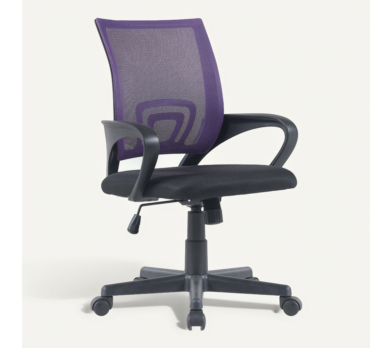 Chaise De Bureau Sur Roulettes Hauteur Réglable Accoudoirs En Maille Violet Cadre Plastique Noir 1