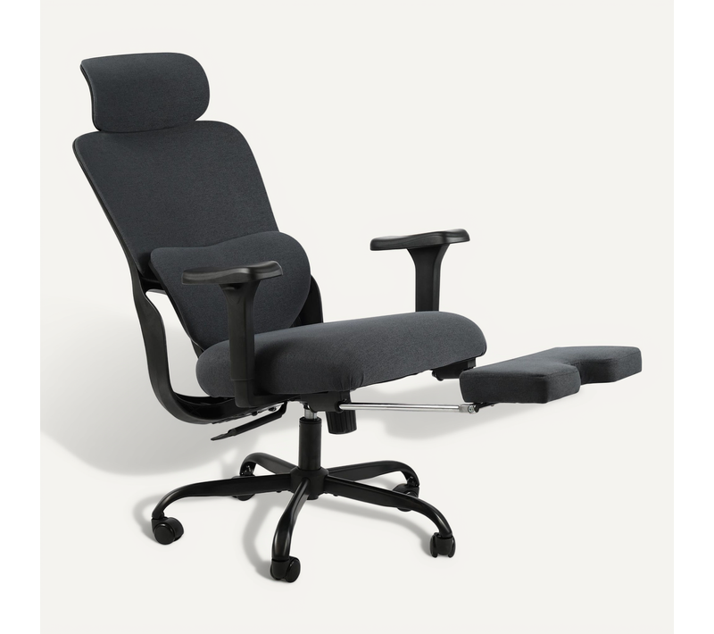 Fauteuil De Bureau Ergonomique Pivotant Accoudoirs Multifonctions Repose-pieds Extensible En Tissu