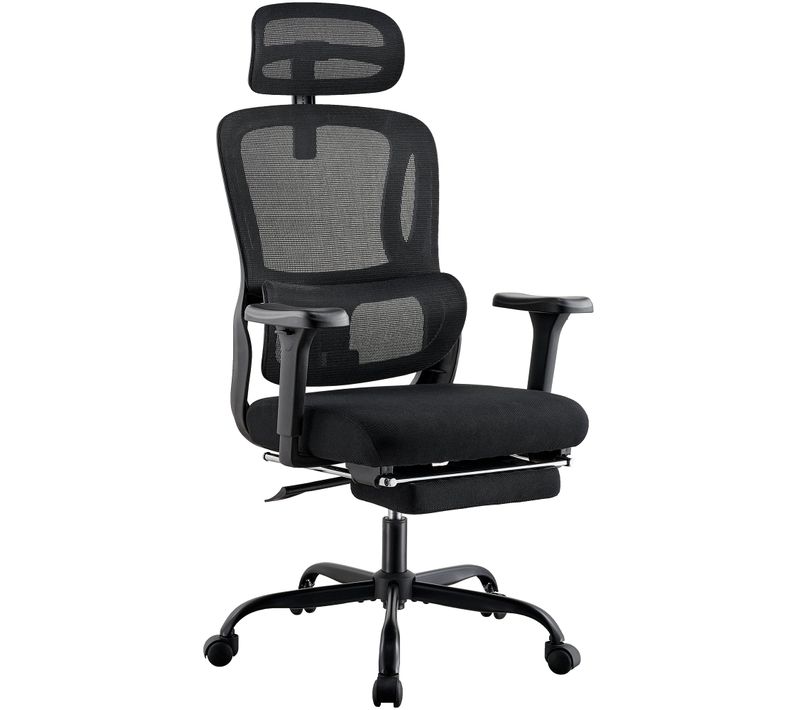 Fauteuil De Bureau Ergonomique Pivotant Repose-pieds Extensible Appui-tête Réglable Tissu Et Métal