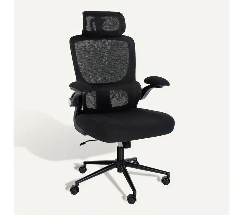 Chaise De Bureau Soutien Lombaire Appuie-tête Réglable Accoudoirs Siège Pivotant En Filet De Nylon