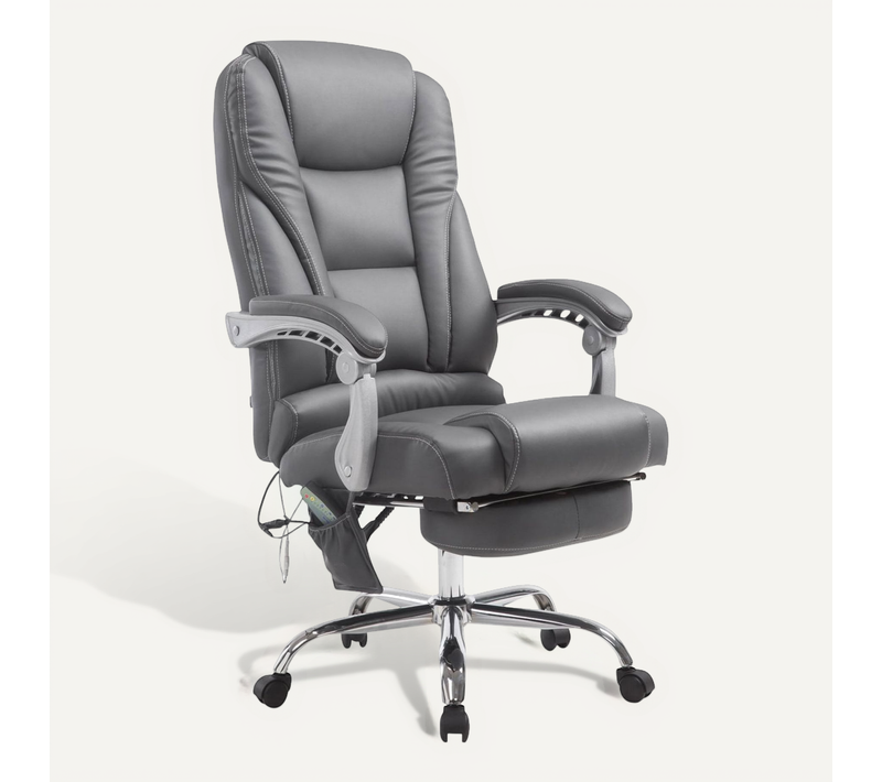 Fauteuil De Bureau Avec Fonction Massage Repose-pieds En Cuir Synthétique Gris Et Métal 10_0006928