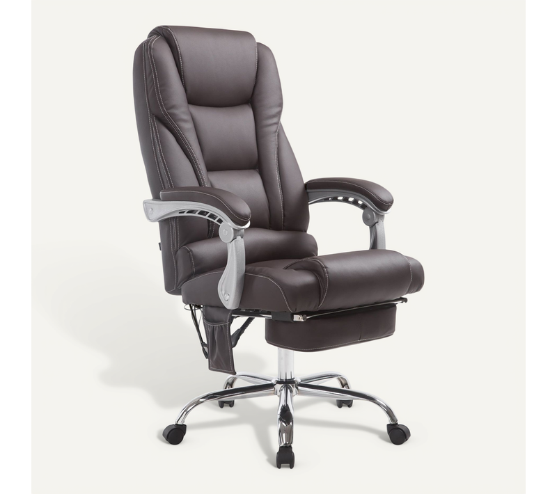 Fauteuil De Bureau Avec Fonction Massage Repose-pieds En Cuir Synthétique Marron Foncé Et Métal 10