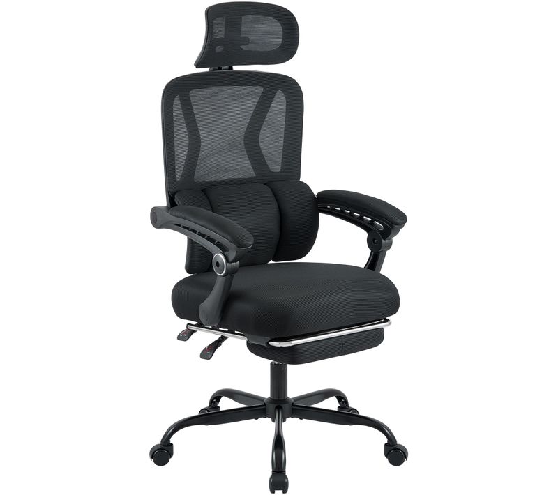 Fauteuil De Bureau Sur Roulettes Ergonomique Soutien Lombaire Avec Repose-pieds En Plastique Noir