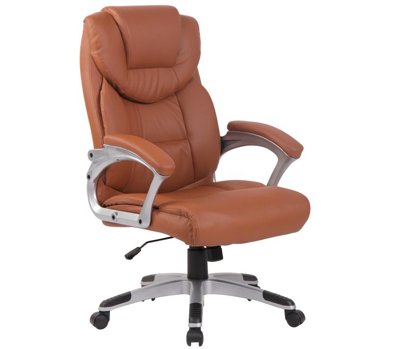 Fauteuil De Bureau Dossier Inclinable Hauteur Réglable En Pvc Marron Clair Cadre Métal 10_0006968